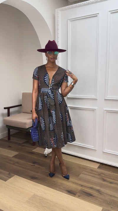 AYI AFRICAN PRINT ZIP MIDI DRESS