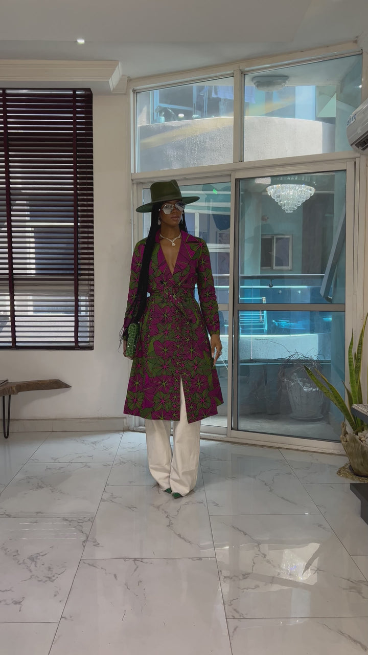 CORETHA AFRICAN PRINT TRENCH JACKET [PINK AND GREEN]