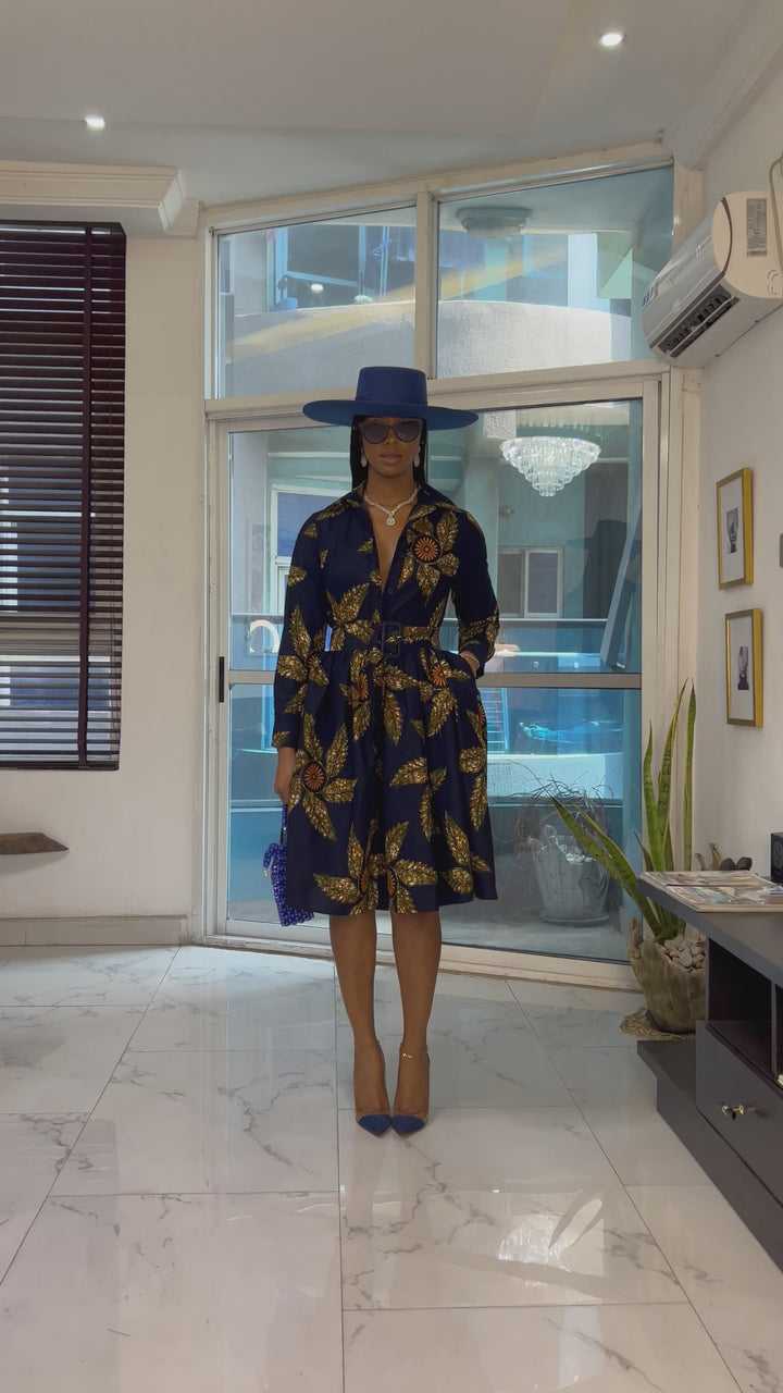 ELIZABETH AFRICAN PRINT DRESS [NAVY BLUE]