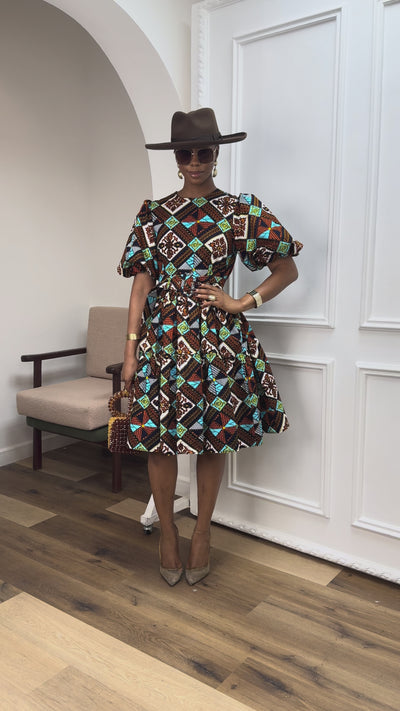 BUNMI AFRICAN PRINT MIDI DRESS [MULTICOLOR]