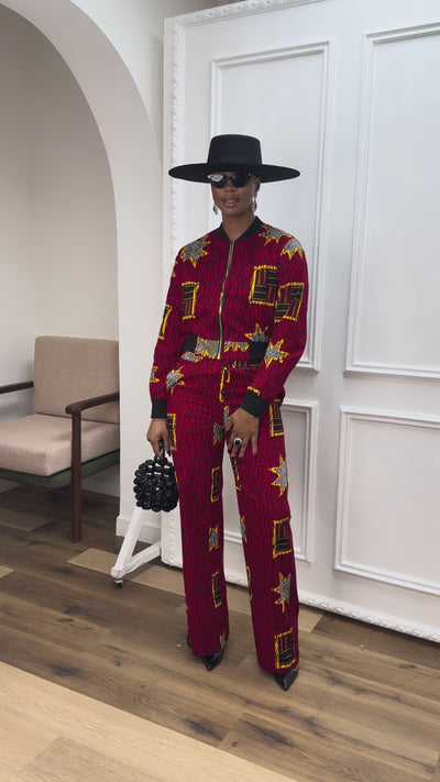 ADA AFRICAN PRINT BOMBER SET [RED]