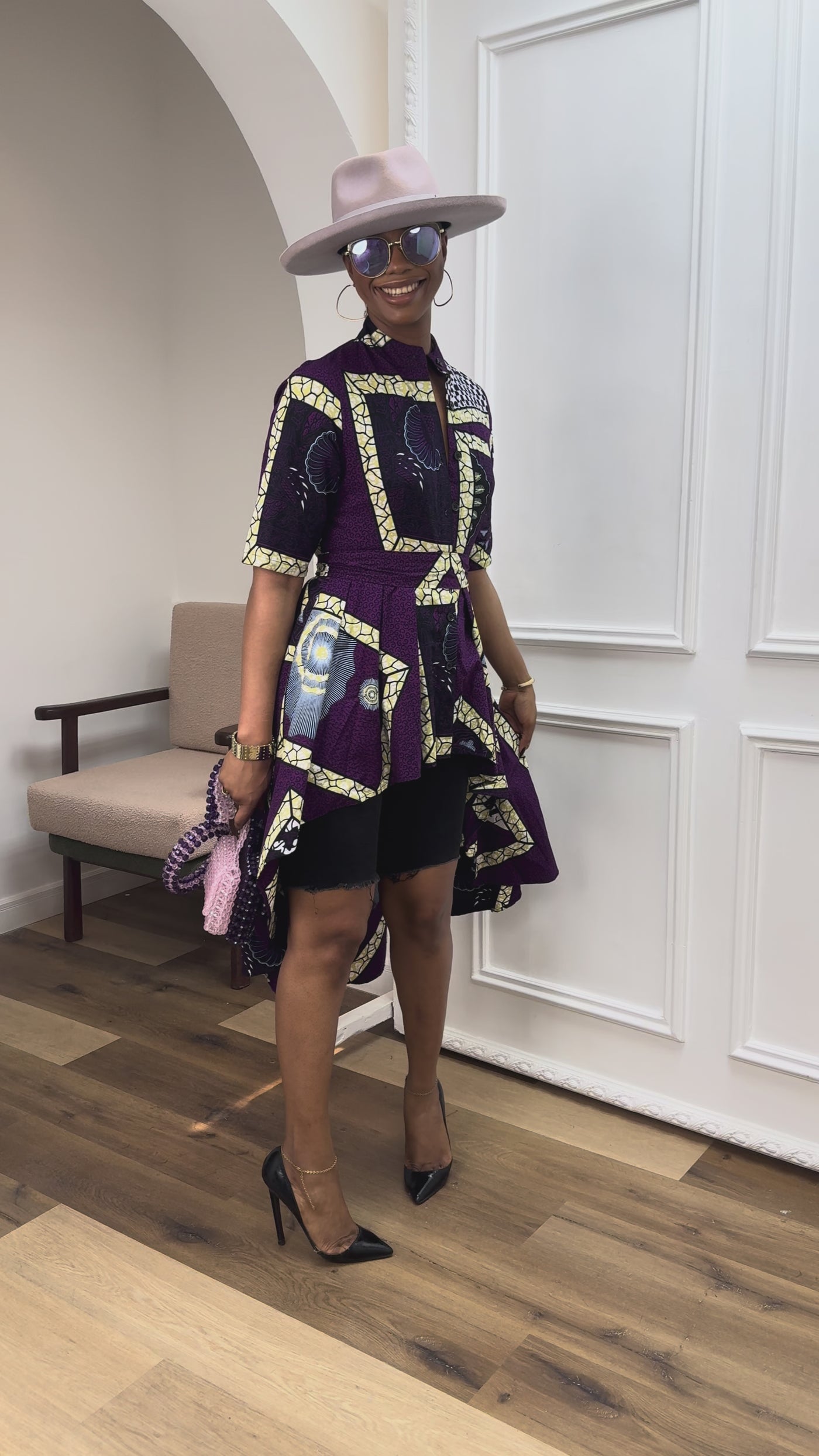 AFUA AFRICAN PRINT HI-LOW TOP [PURPLE]