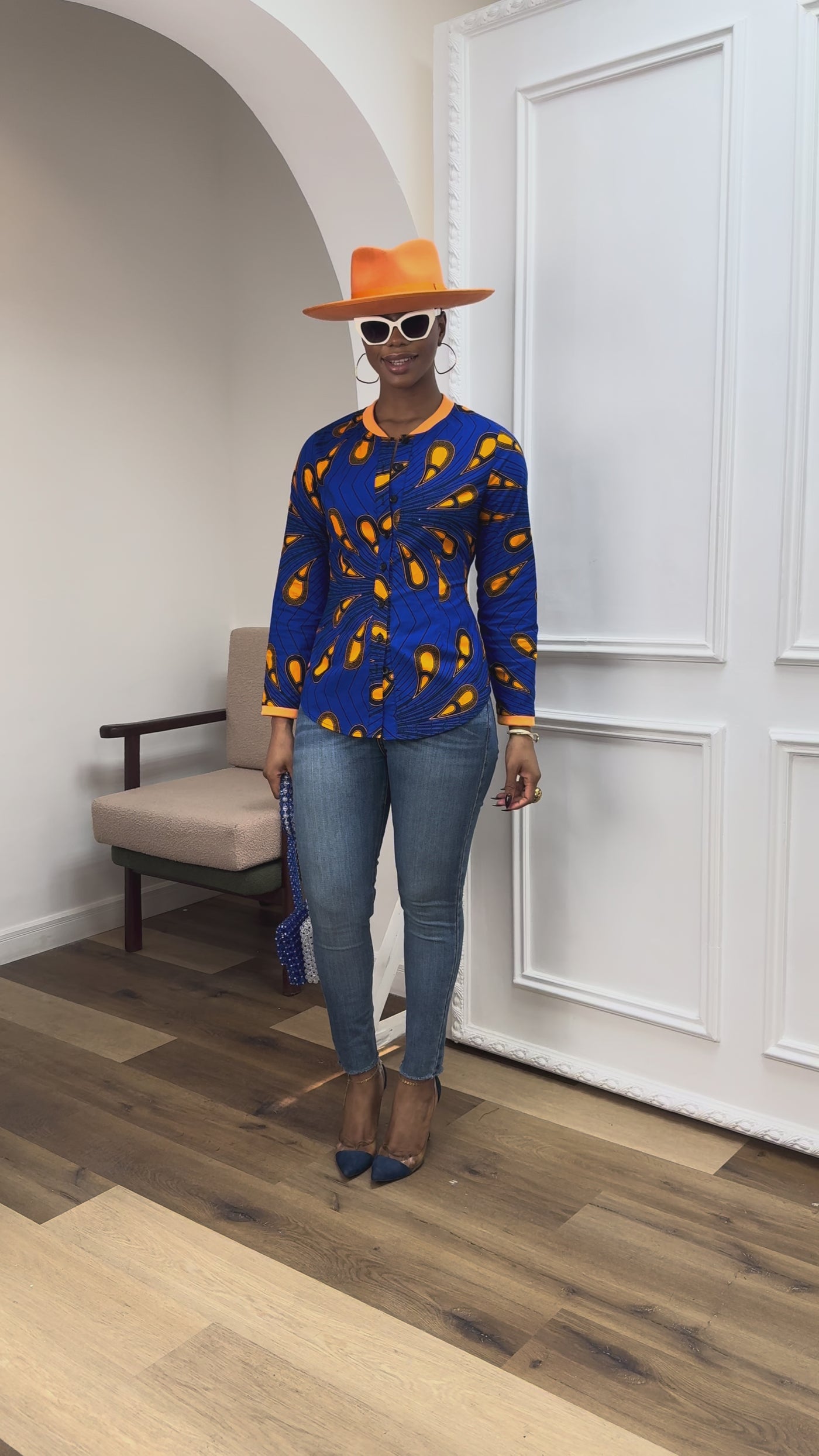 DAMINI AFRICAN PRINT POLO SHIRT [BLUE]