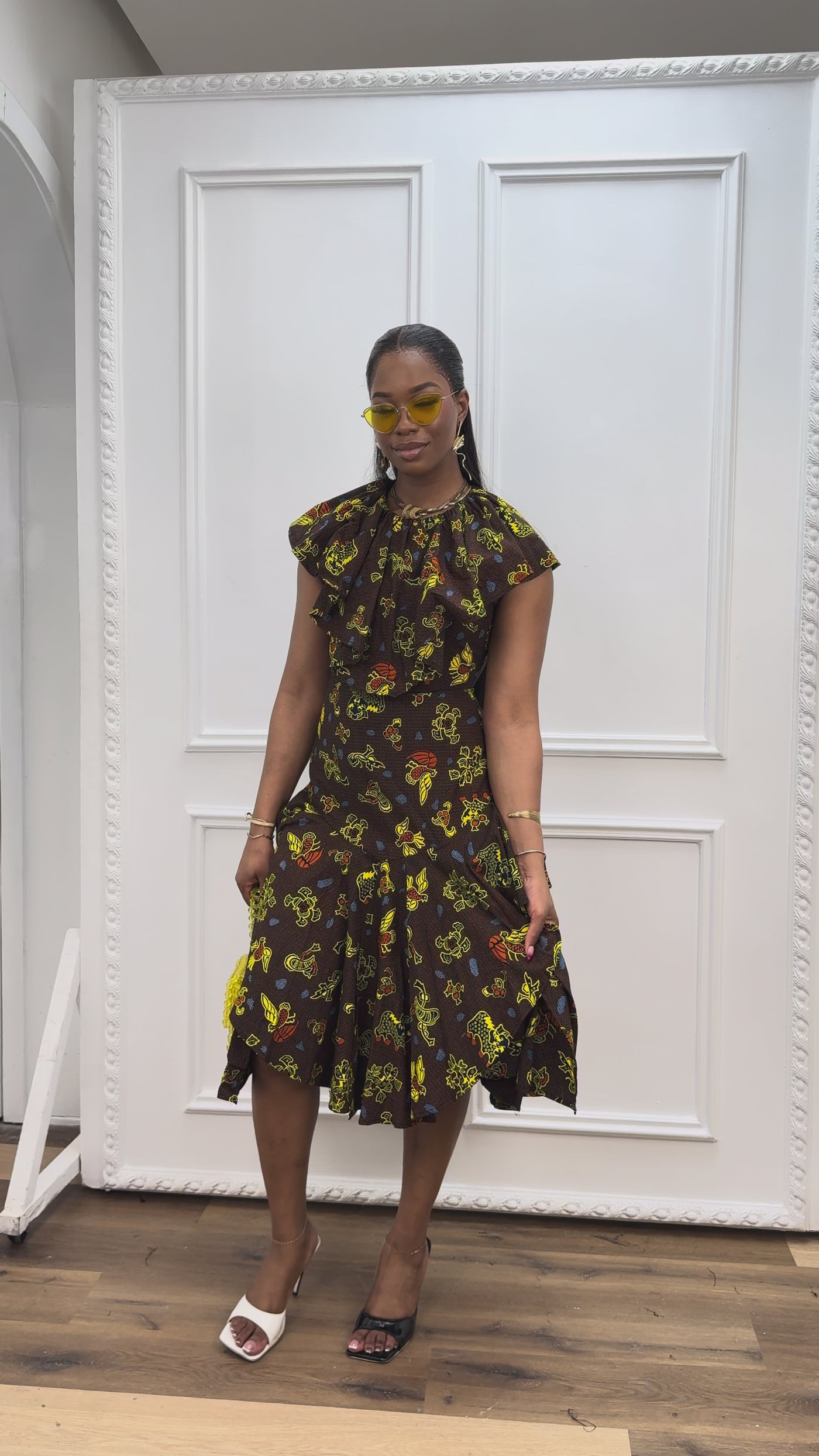 frill neck midi dress NALA AFRICAN PRINT RUFFLE NECK MIDI DRESS SMALL