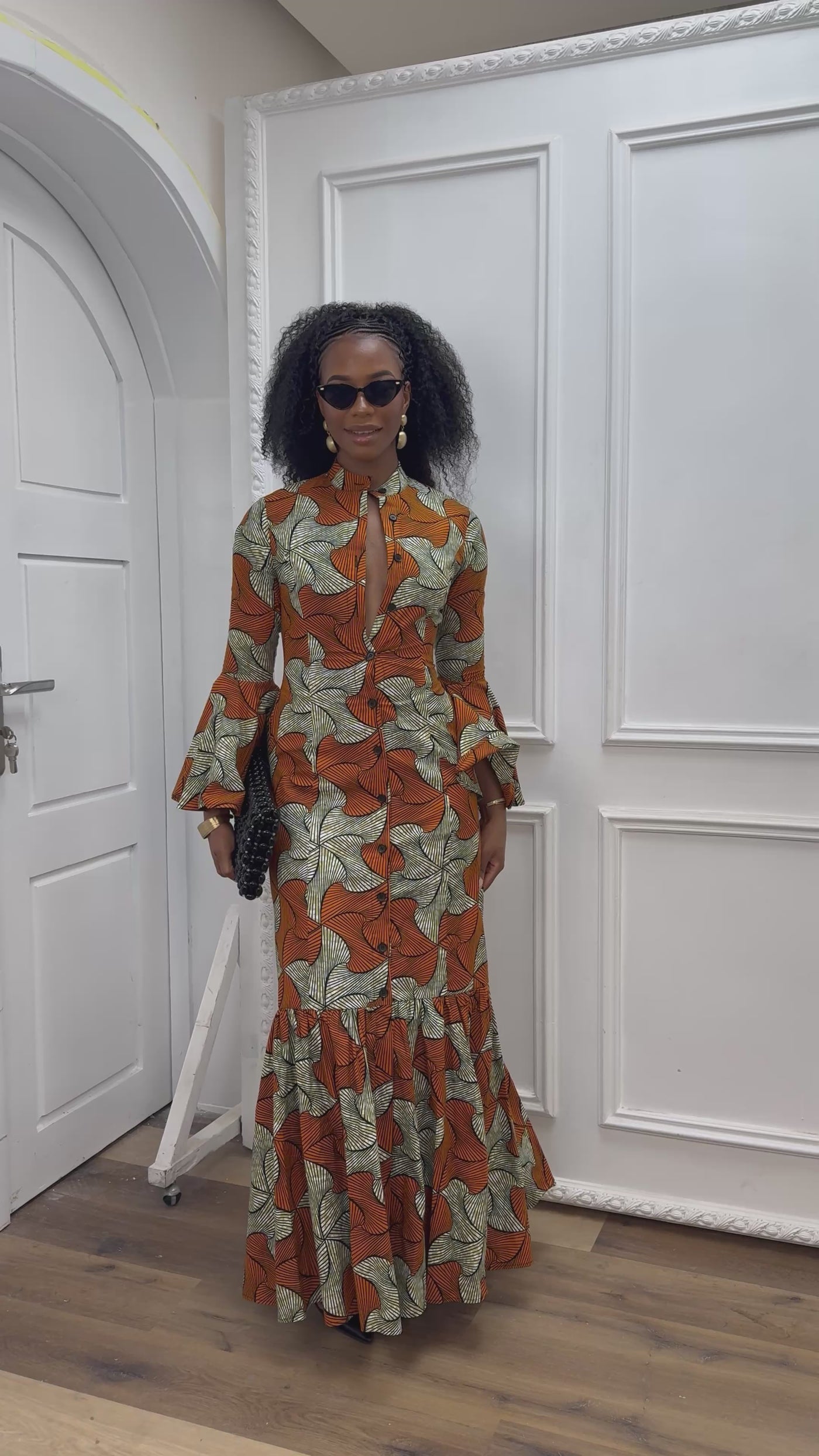 VIMBAI AFRICAN PRINT FLARE SLEEVE MAXI DRESS