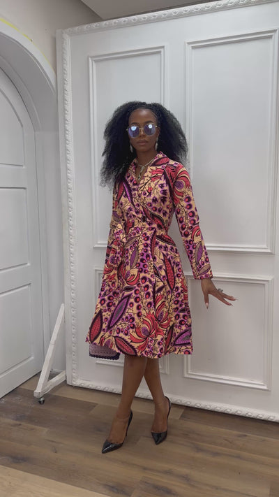 DERA AFRICAN PRINT WRAP MIDI DRESS [MULTICOLOR]