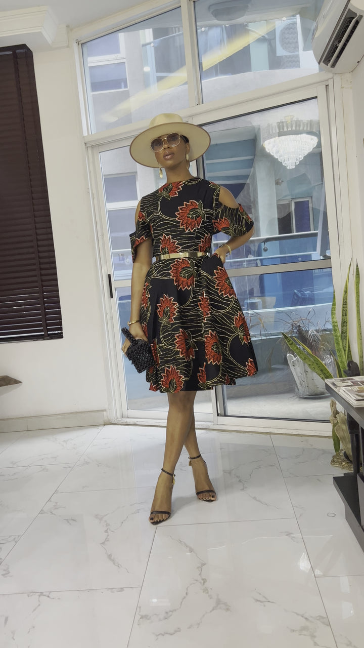 ISABELLA AFRICAN PRINT COLD SHOULDER DRESS