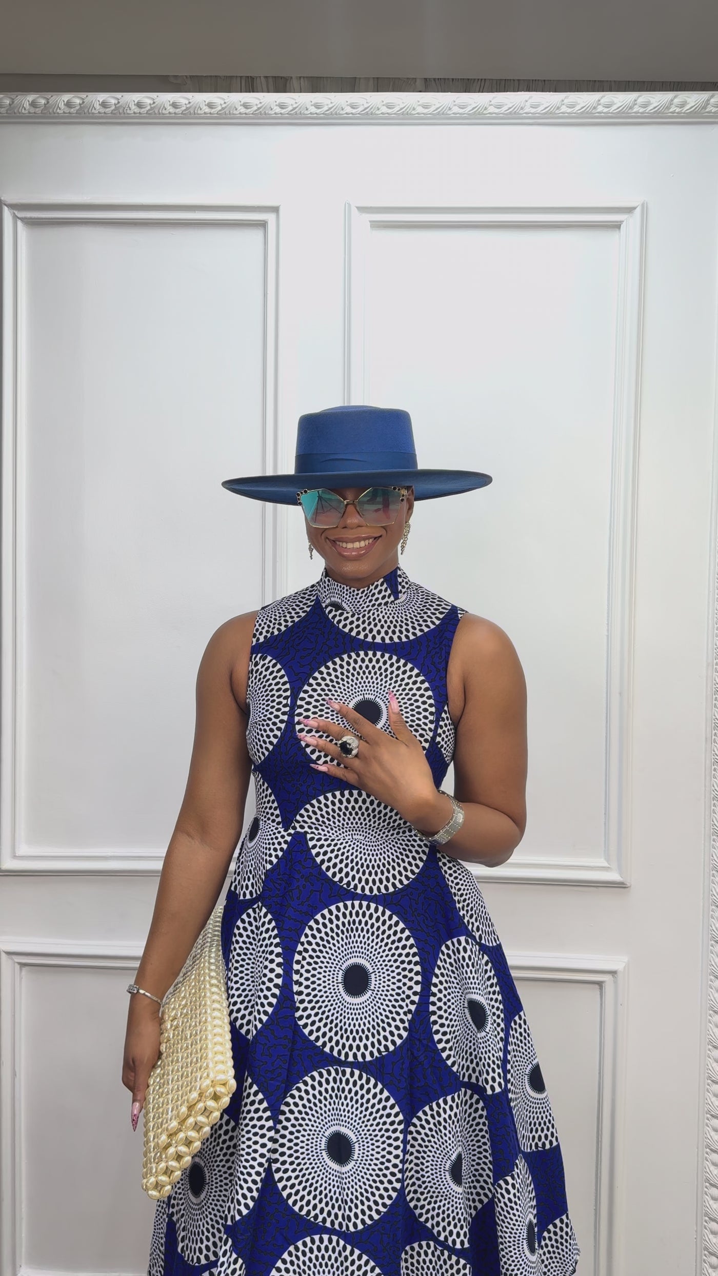 ZURI AFRICAN PRINT SLEEVELESS HIGH NECK MIDI DRESS [BLUE] – MAE OTTI