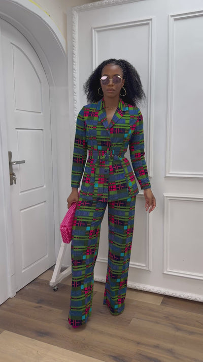 ZYLA AFRICAN PRINT TWO PIECE SUIT SET [CHECK PRINT]