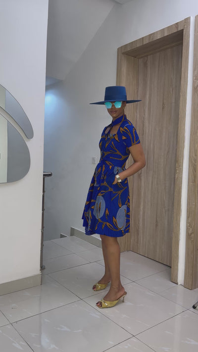 MIA AFRICAN PRINT OPEN FRONT SHIRT DRESS [BLUE]