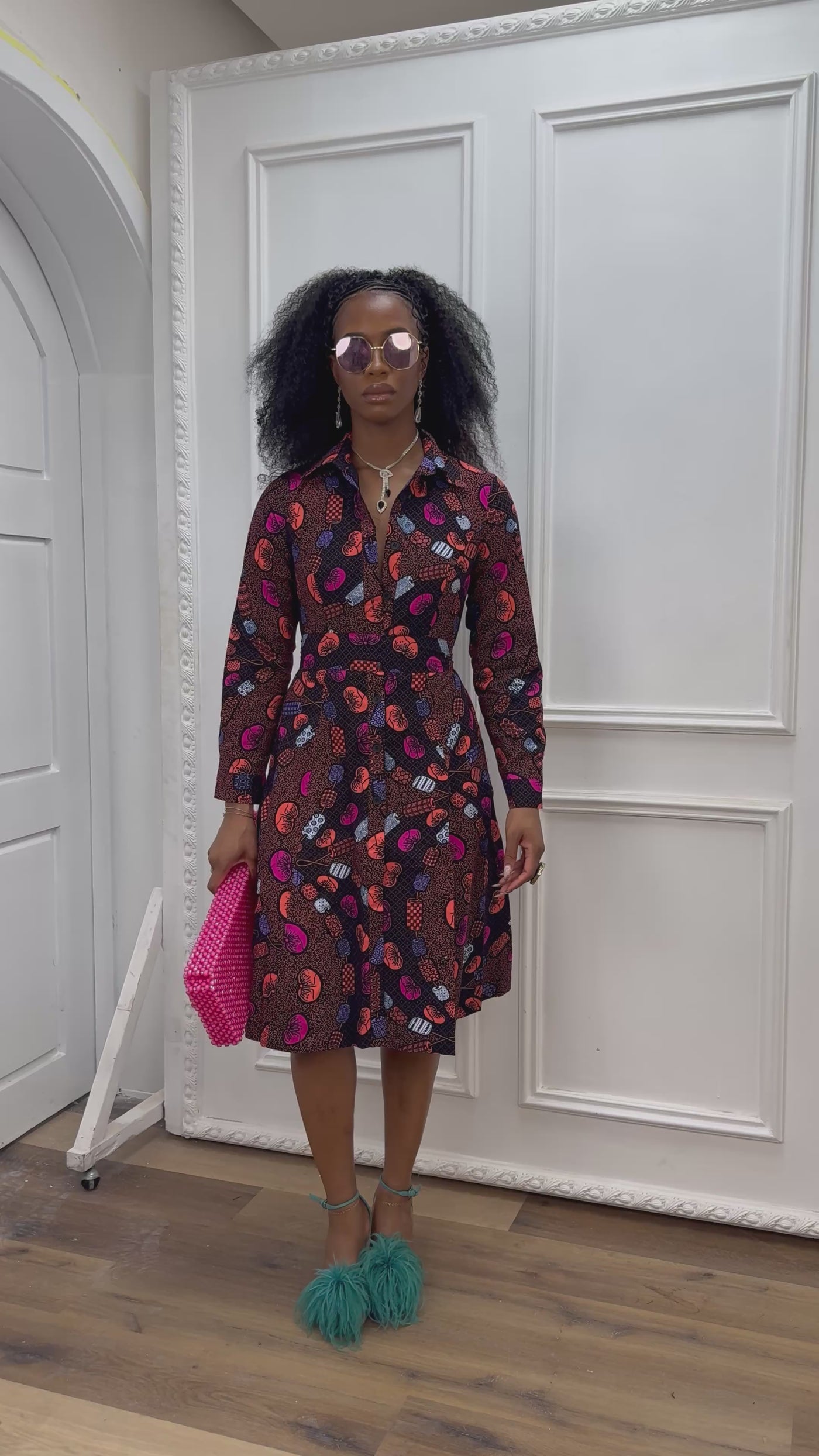 VERA AFRICAN PRINT FLARE SHIRT MIDI DRESS