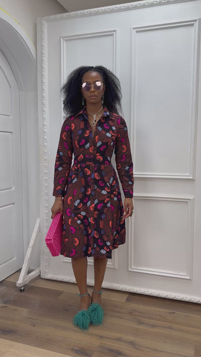 VERA AFRICAN PRINT FLARE SHIRT MIDI DRESS