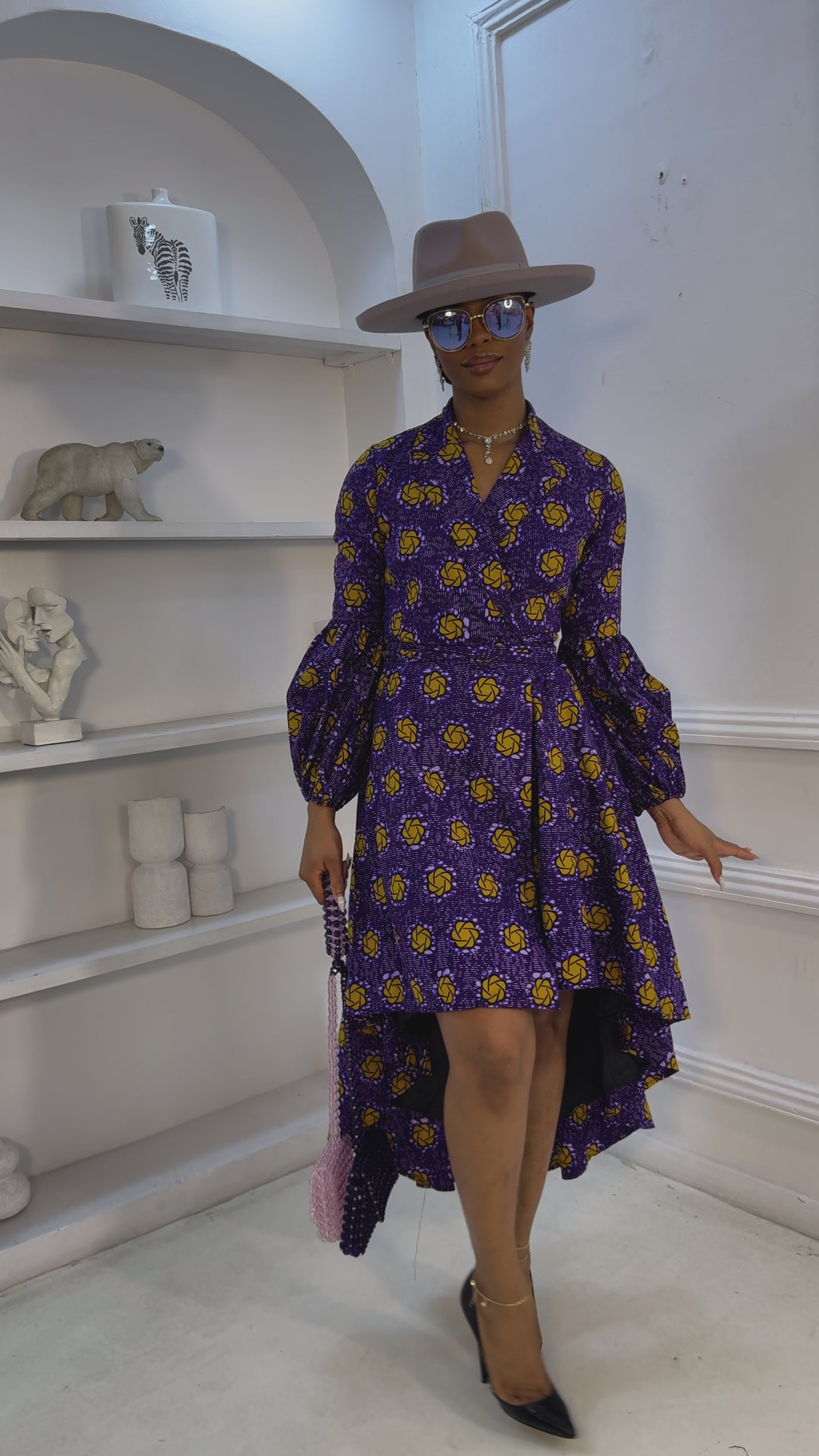 MOYO AFRICAN PRINT HI-LOW WRAP DRESS [PURPLE]