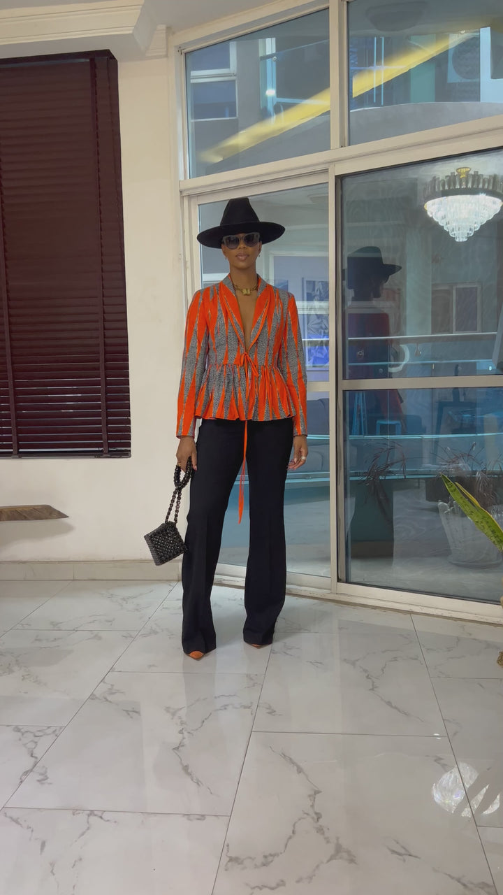 NINI AFRICAN PRINT FRONT TIE BLAZER