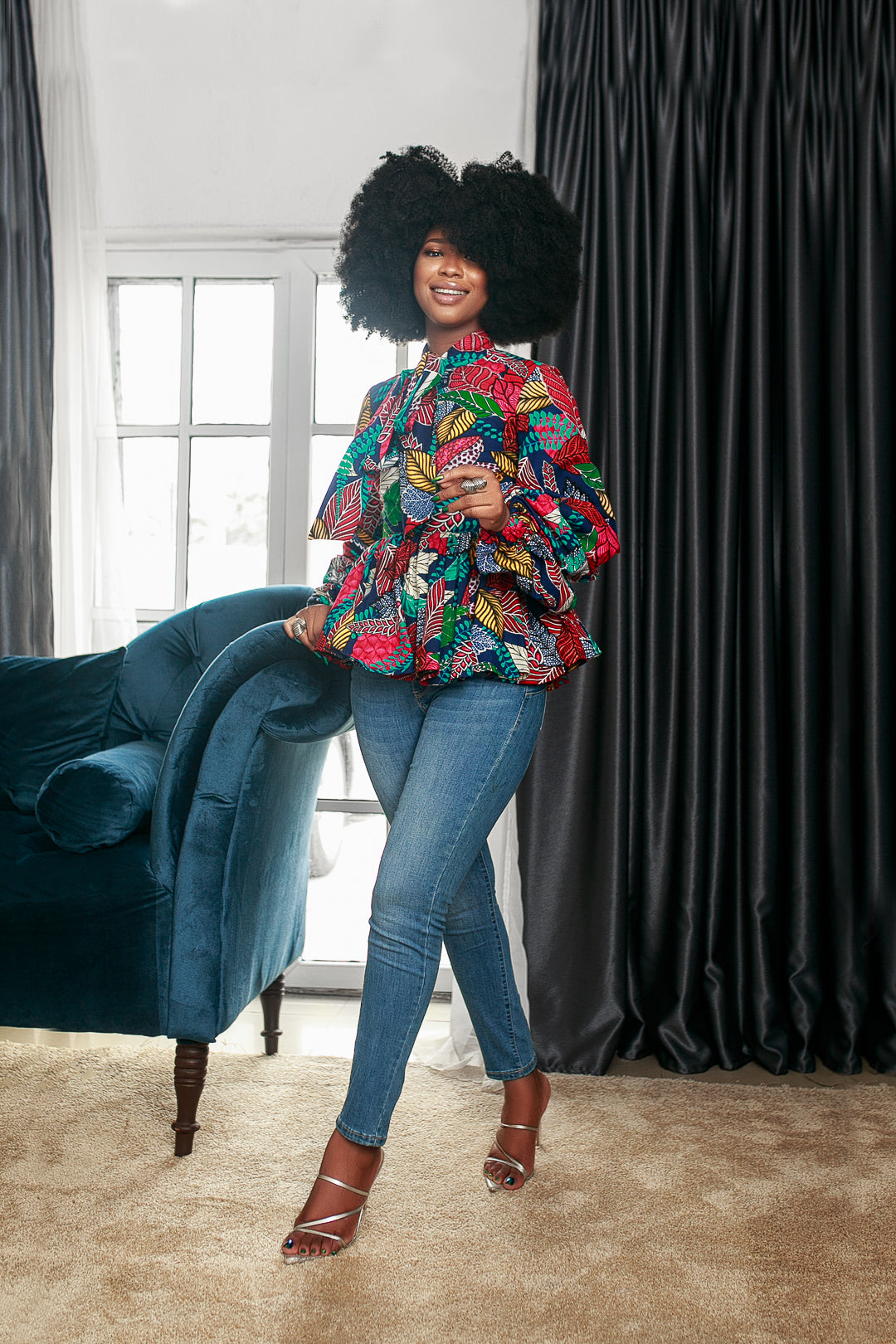 BIBI AFRICAN PRINT PUFF SLEEVE TOP [MULTICOLOR]