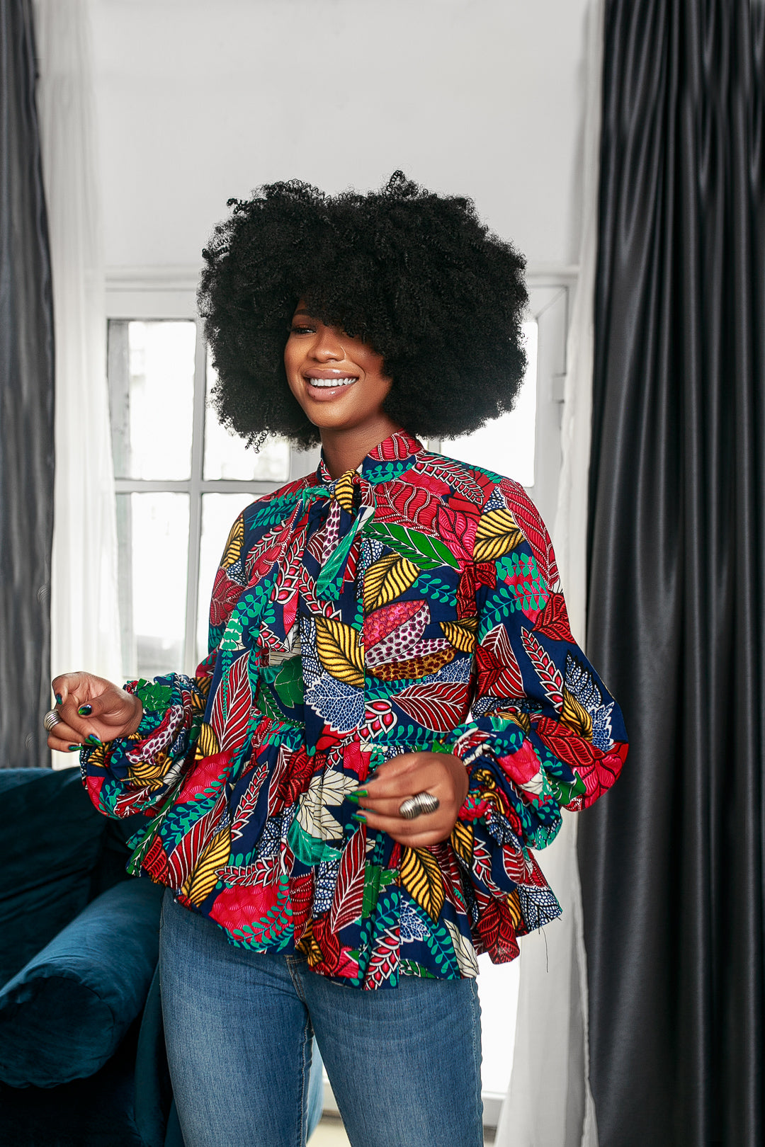 BIBI AFRICAN PRINT PUFF SLEEVE TOP [MULTICOLOR]