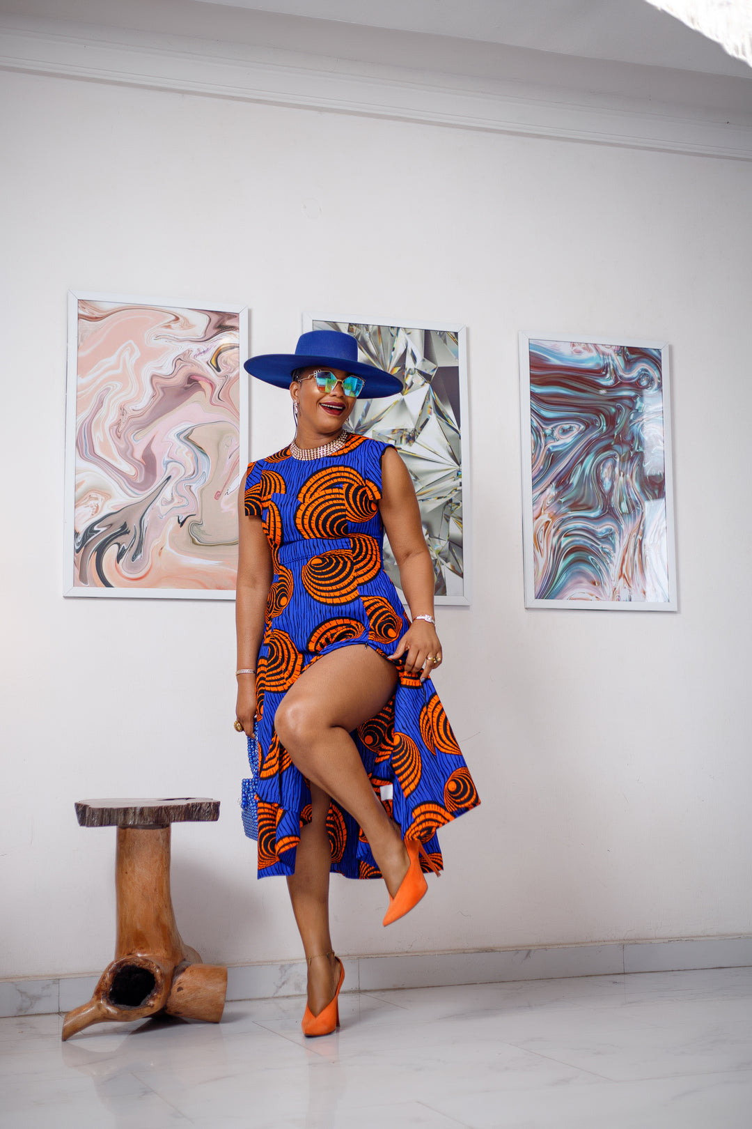 MINO AFRICAN PRINT MIDI DRESS [BLUE]