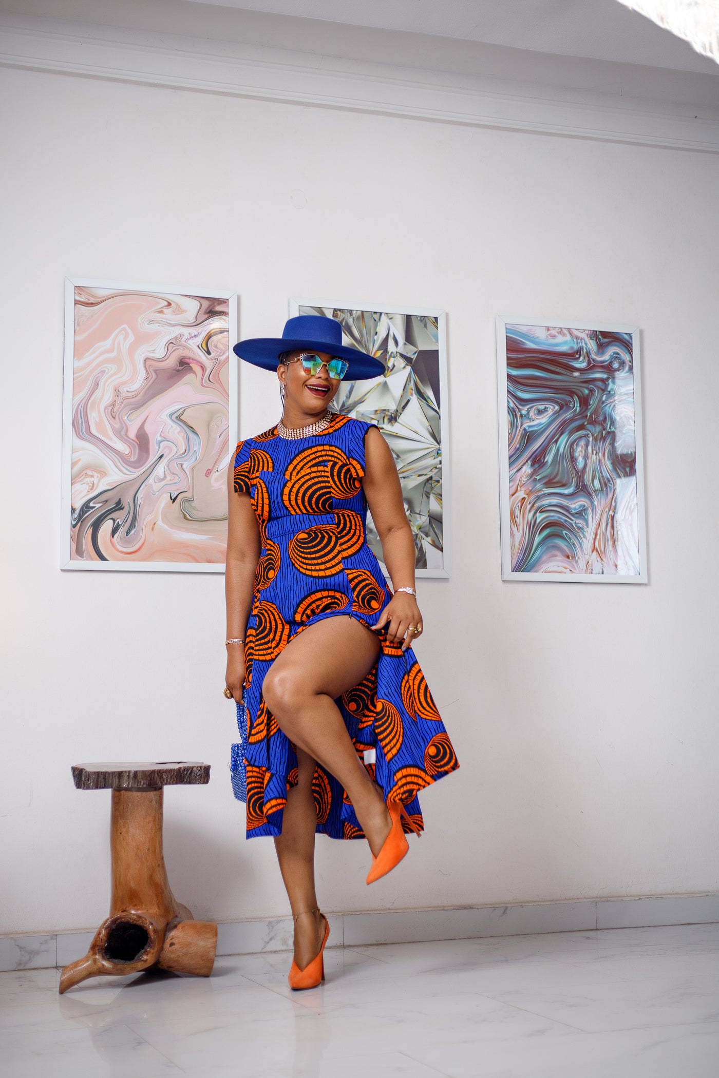 MINO AFRICAN PRINT MIDI DRESS BLUE