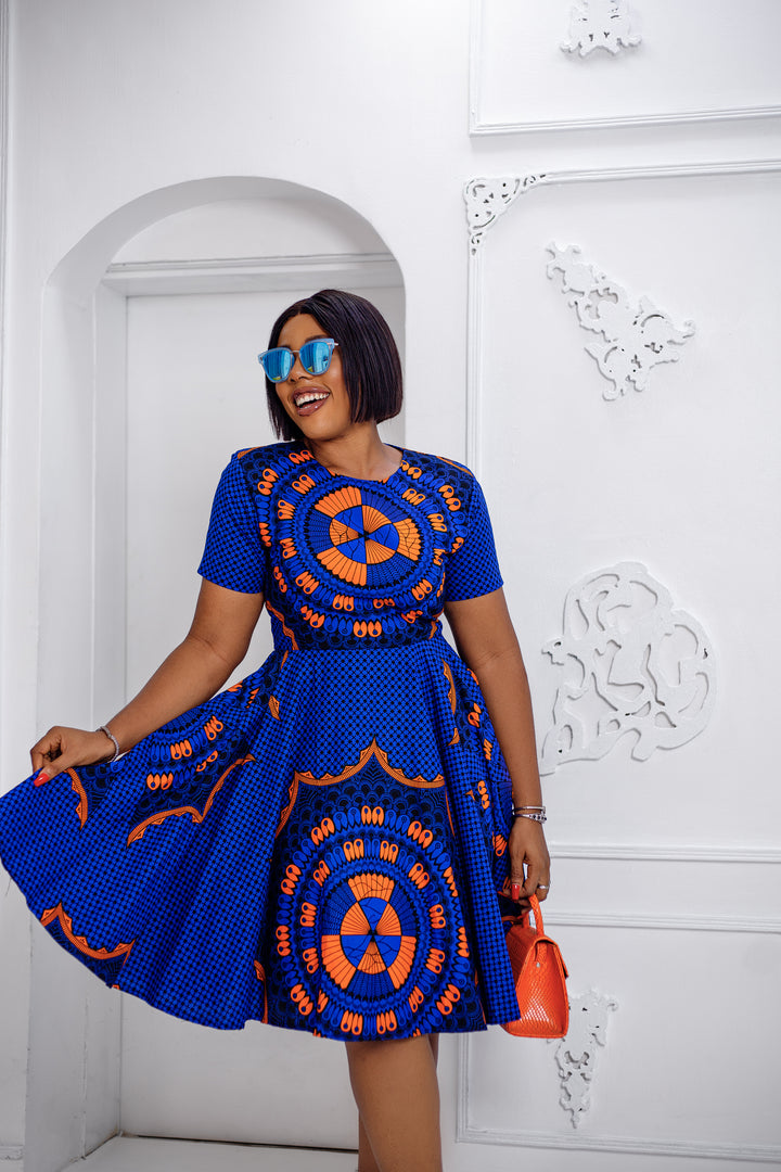 MARIAMA AFRICAN PRINT DRESS [BLUE n ORANGE]