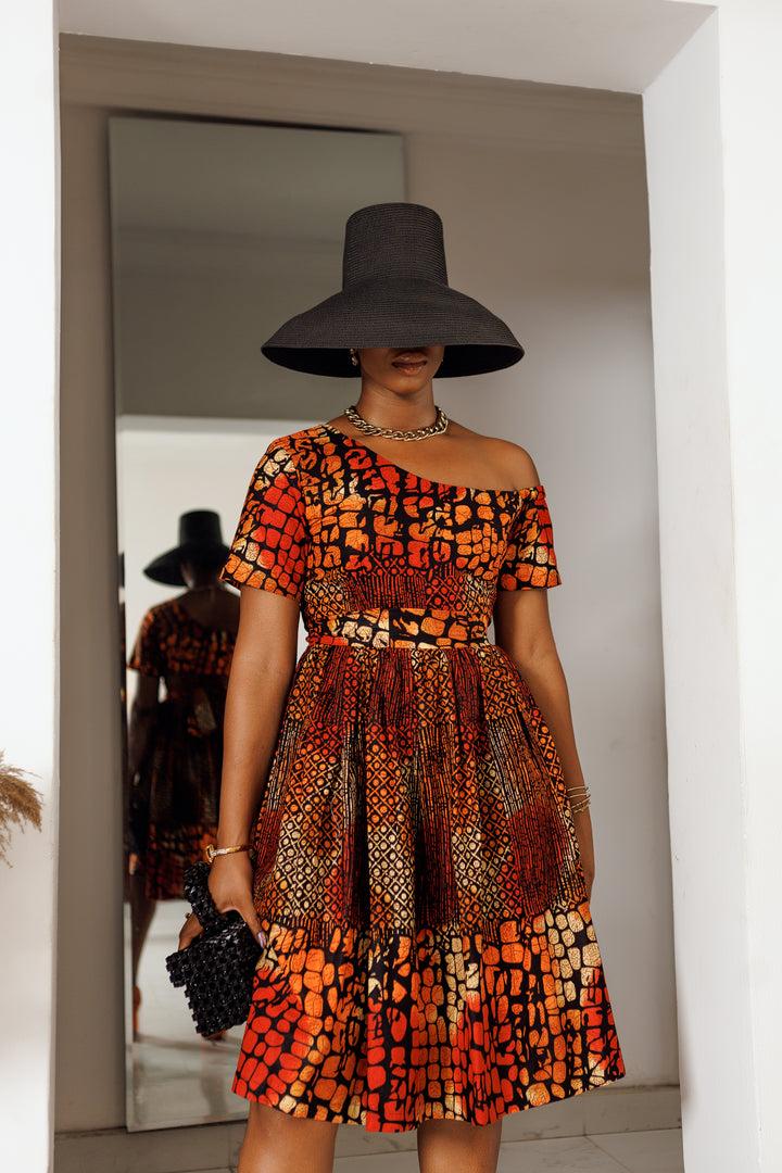 IMANI AFRICAN PRINT OFF SHOULDER DRESS [MULTICOLOR]
