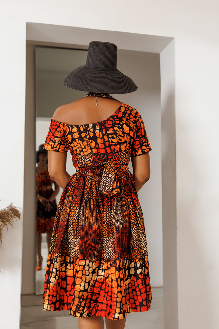 IMANI AFRICAN PRINT OFF SHOULDER DRESS [MULTICOLOR]