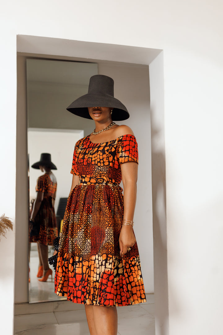 IMANI AFRICAN PRINT OFF SHOULDER DRESS [MULTICOLOR]