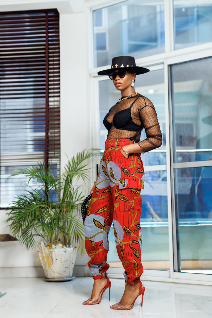 FUNBI AFRICAN PRINT JOGGERS [RED] PRE-ORDER [Ships on or before MARCH 18TH]