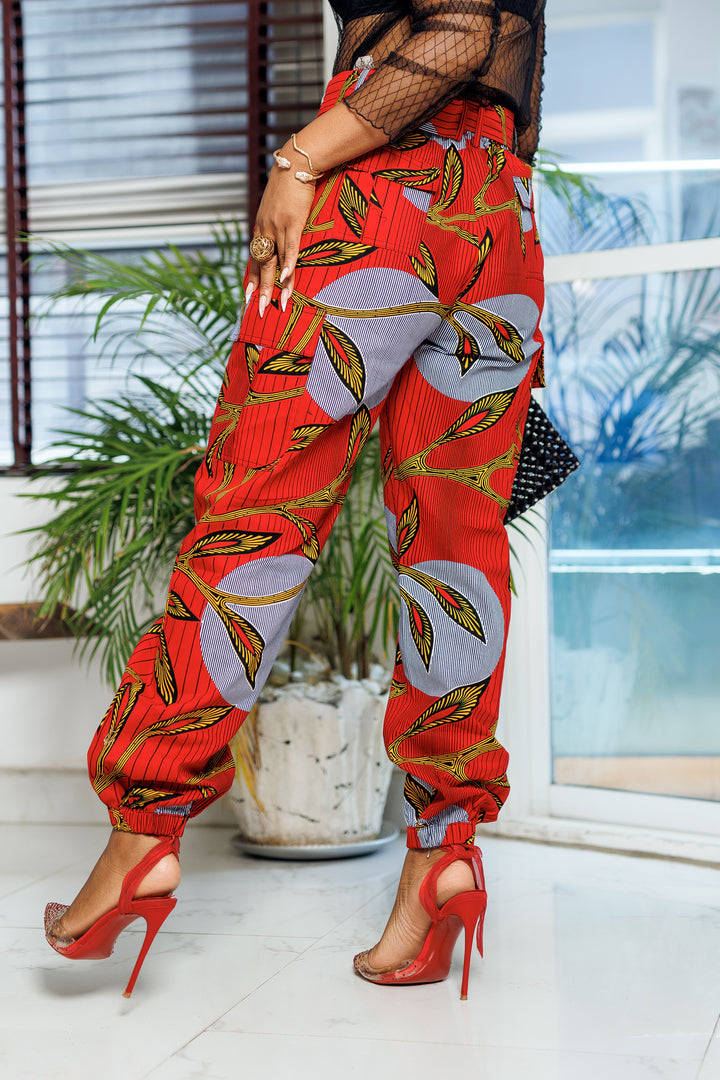 FUNBI AFRICAN PRINT JOGGERS [RED] PRE-ORDER [Ships on or before MARCH 18TH]